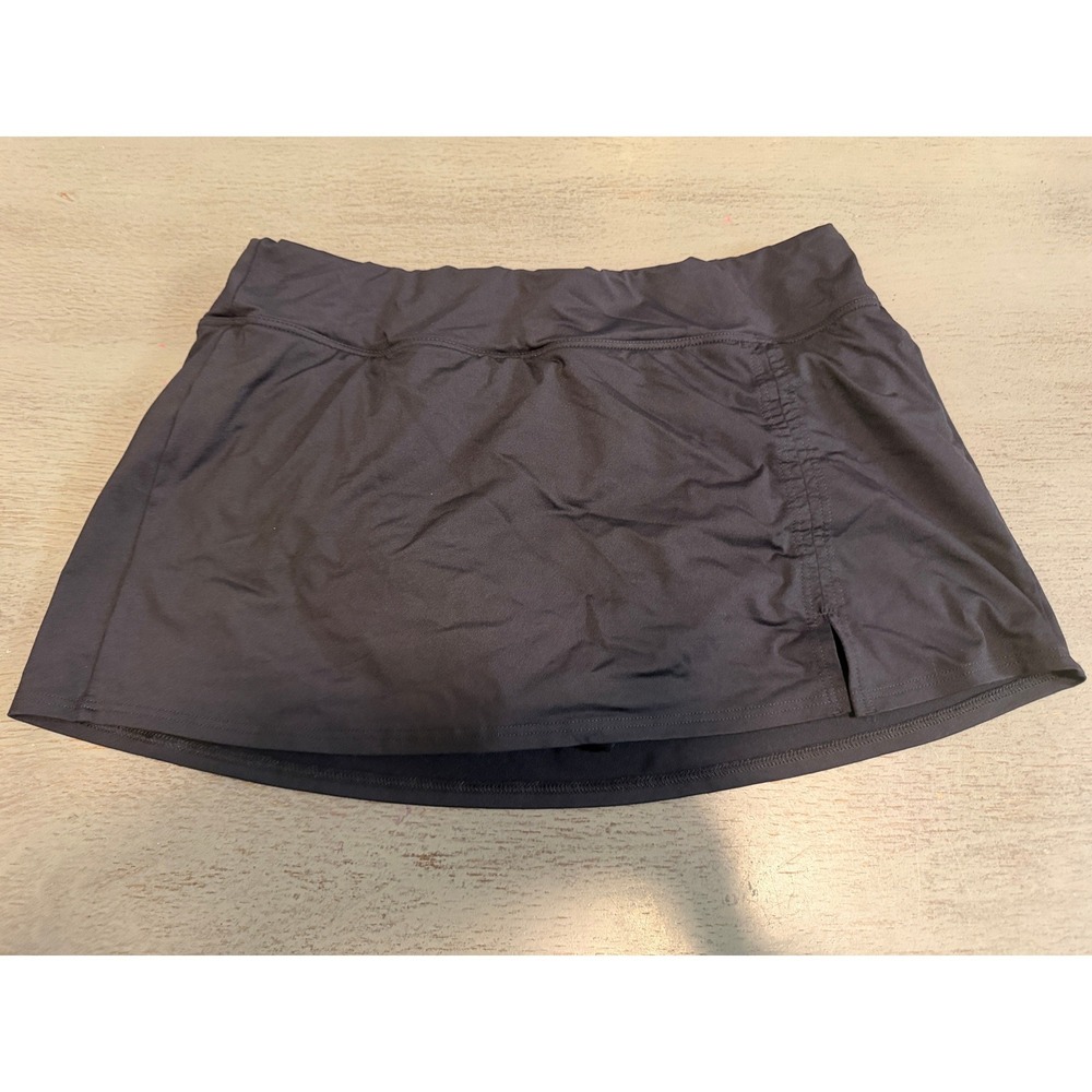 Lands End Black Swim Skirt with Attached Brief Side Slit Size 10